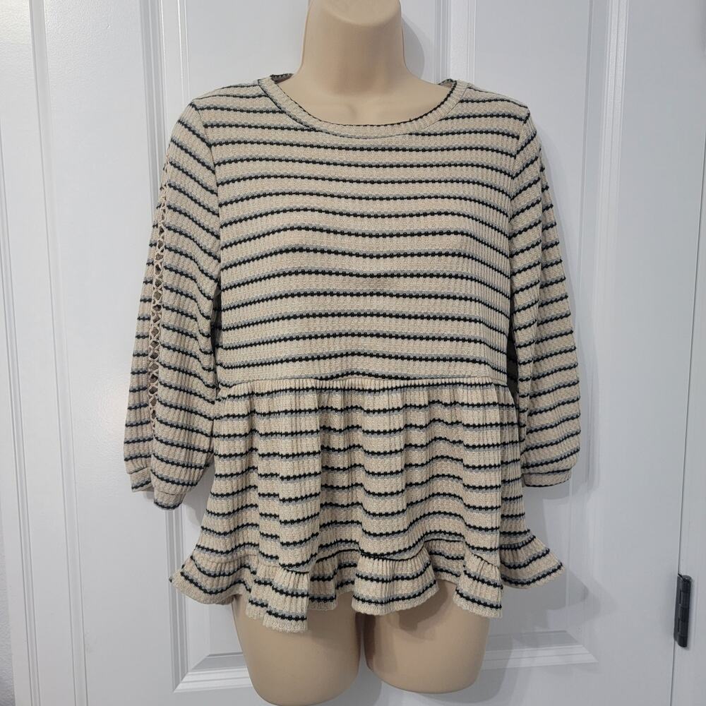 Ro & De Anthropologie Marcia Babydoll Striped Peplum Blouse Size Small NWT